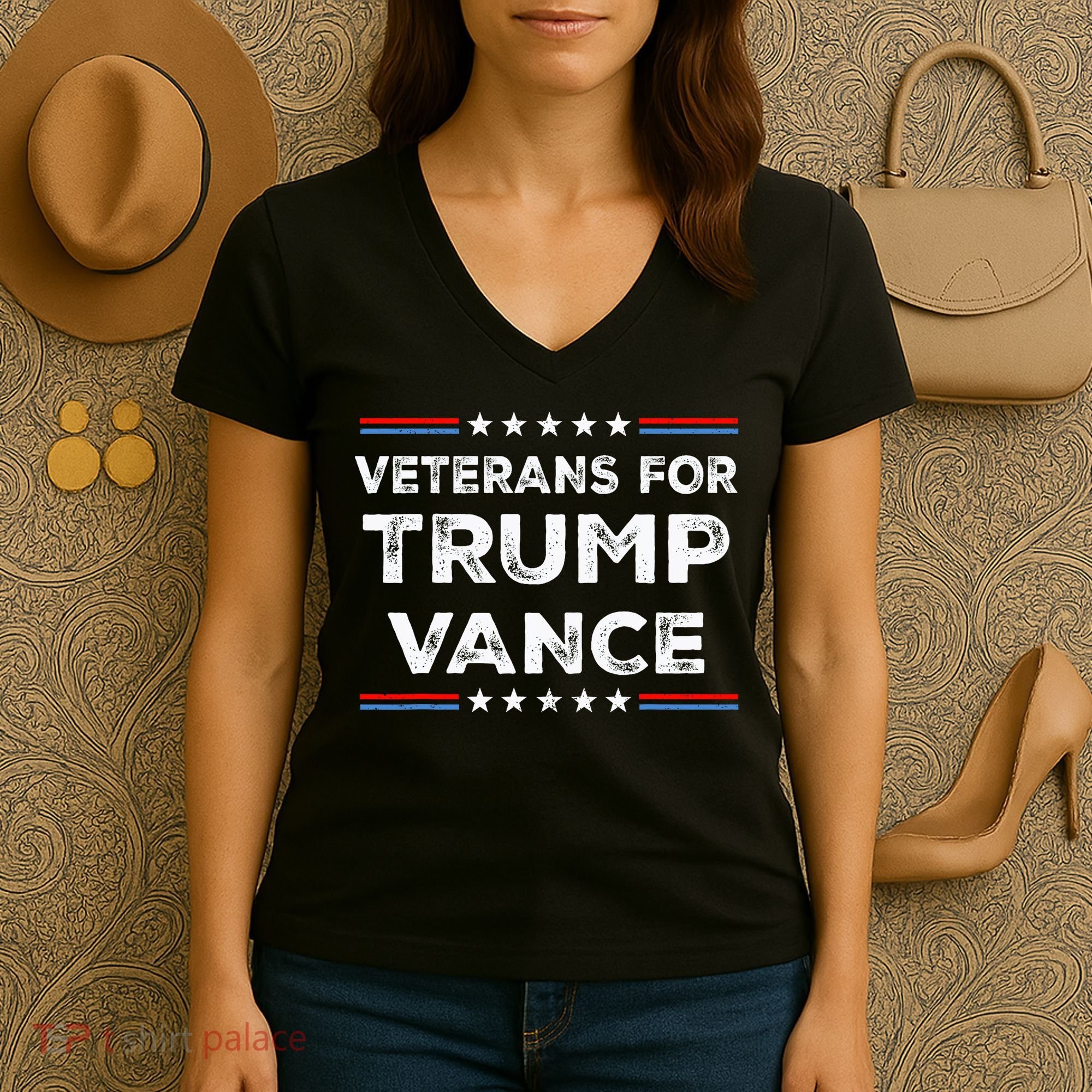 Veterans For Trump Vance President Election Campaign Women's V-Neck T-Shirt