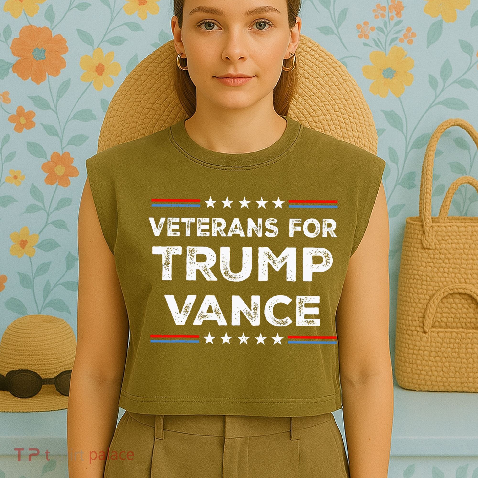 Veterans For Trump Vance President Election Campaign Garment-Dyed Women's Muscle Tee