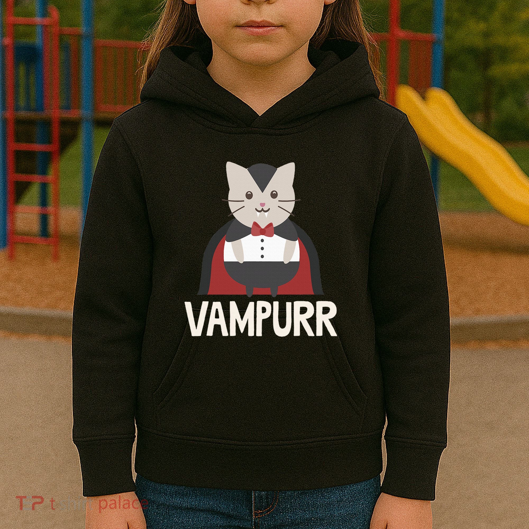 Vampurr Funny Vampire Cat Halloween Gift Kids Hoodie