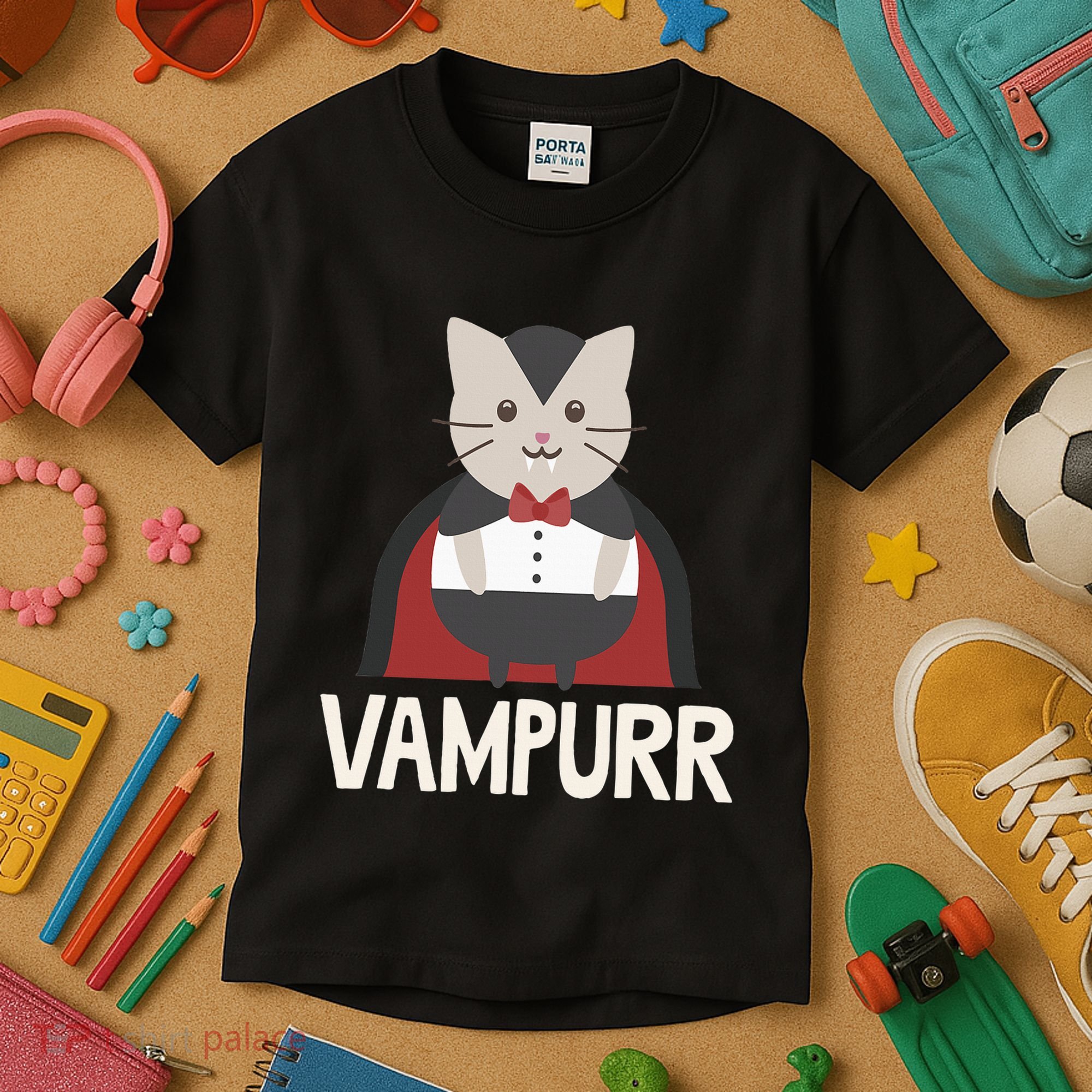 Vampurr Funny Vampire Cat Halloween Gift Kids T-Shirt