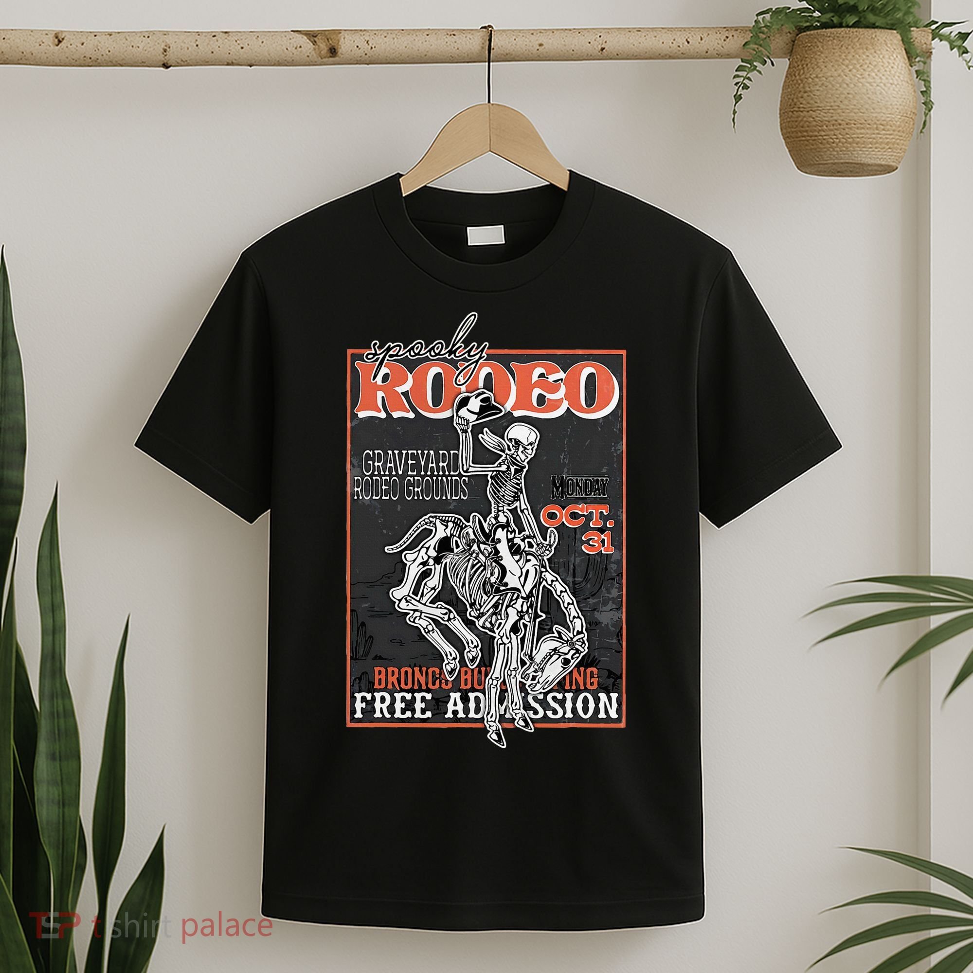 Vintage Funny Western Skeleton Halloween Cowboy Spooky Rodeo T-Shirt