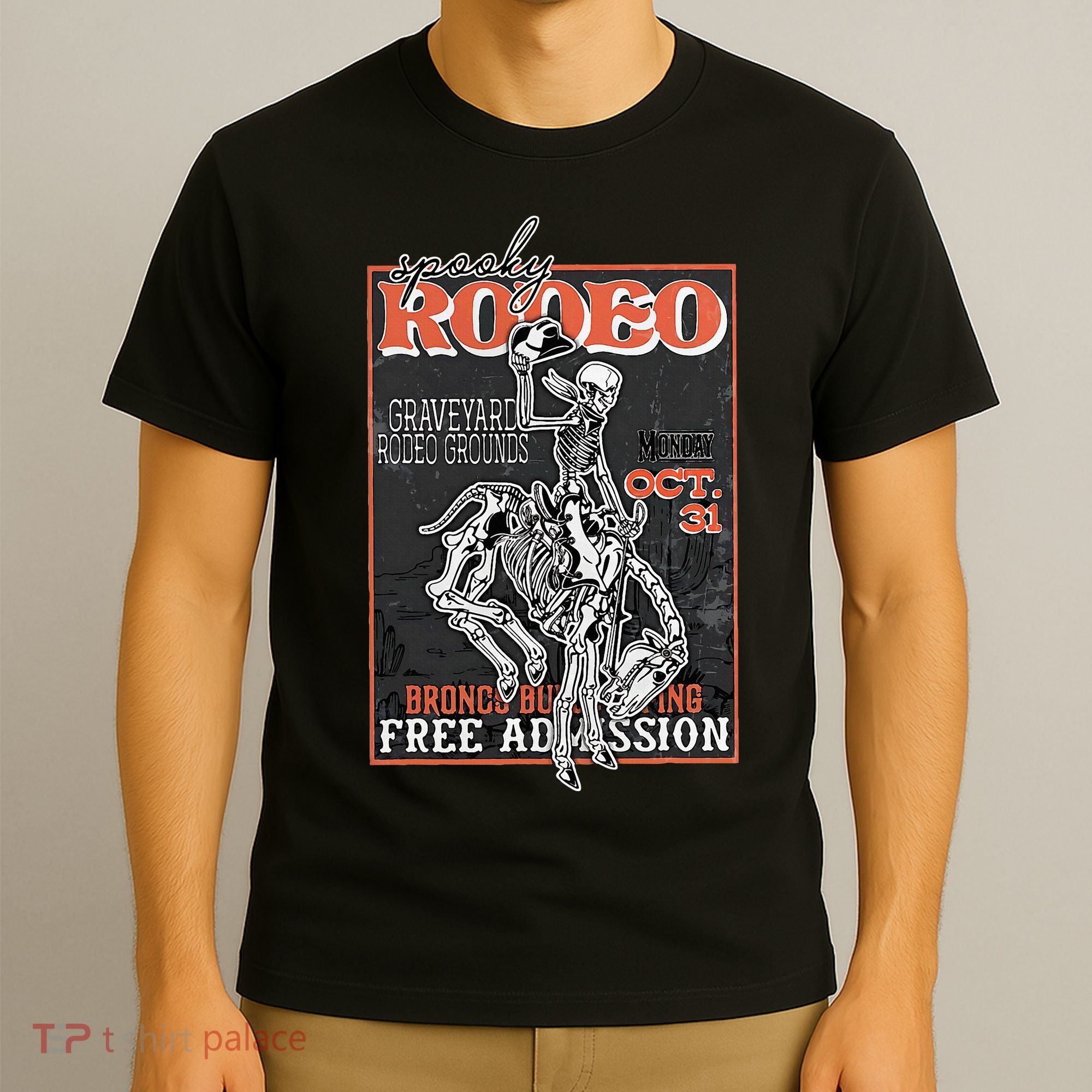 Vintage Funny Western Skeleton Halloween Cowboy Spooky Rodeo T-Shirt