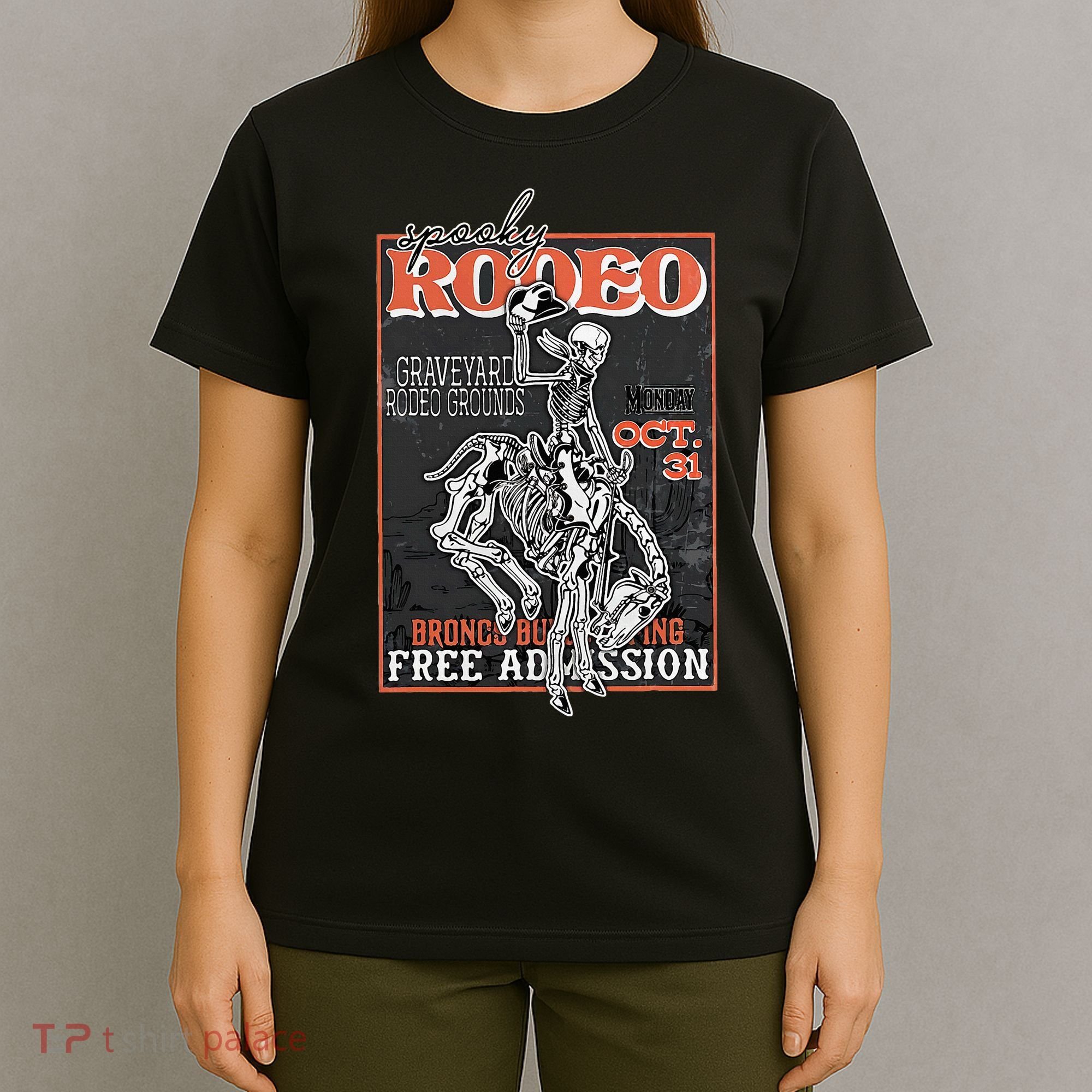 Vintage Funny Western Skeleton Halloween Cowboy Spooky Rodeo T-Shirt