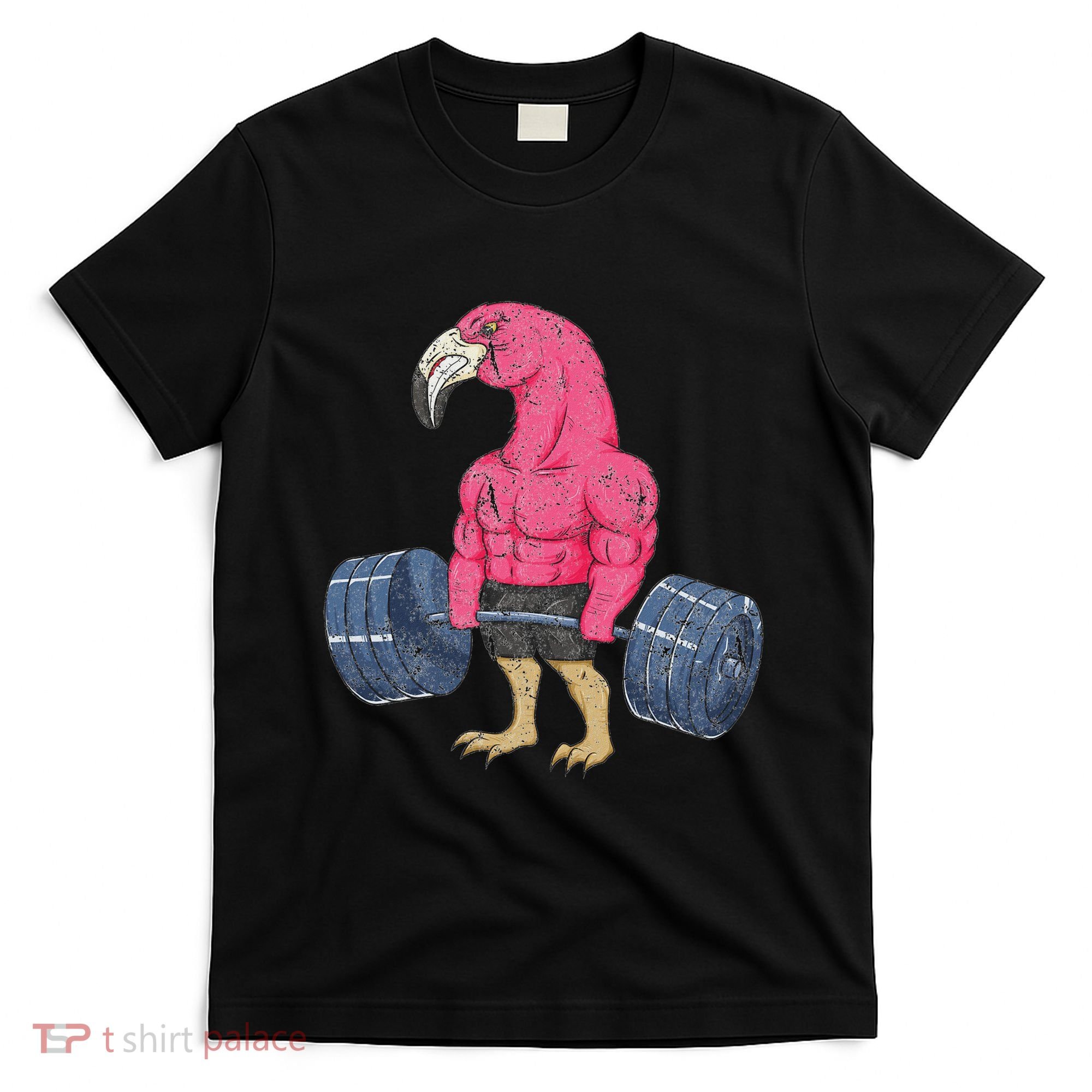Vintage Flamingo Weightlifting Bodybuilder Muscle Fitness T-Shirt