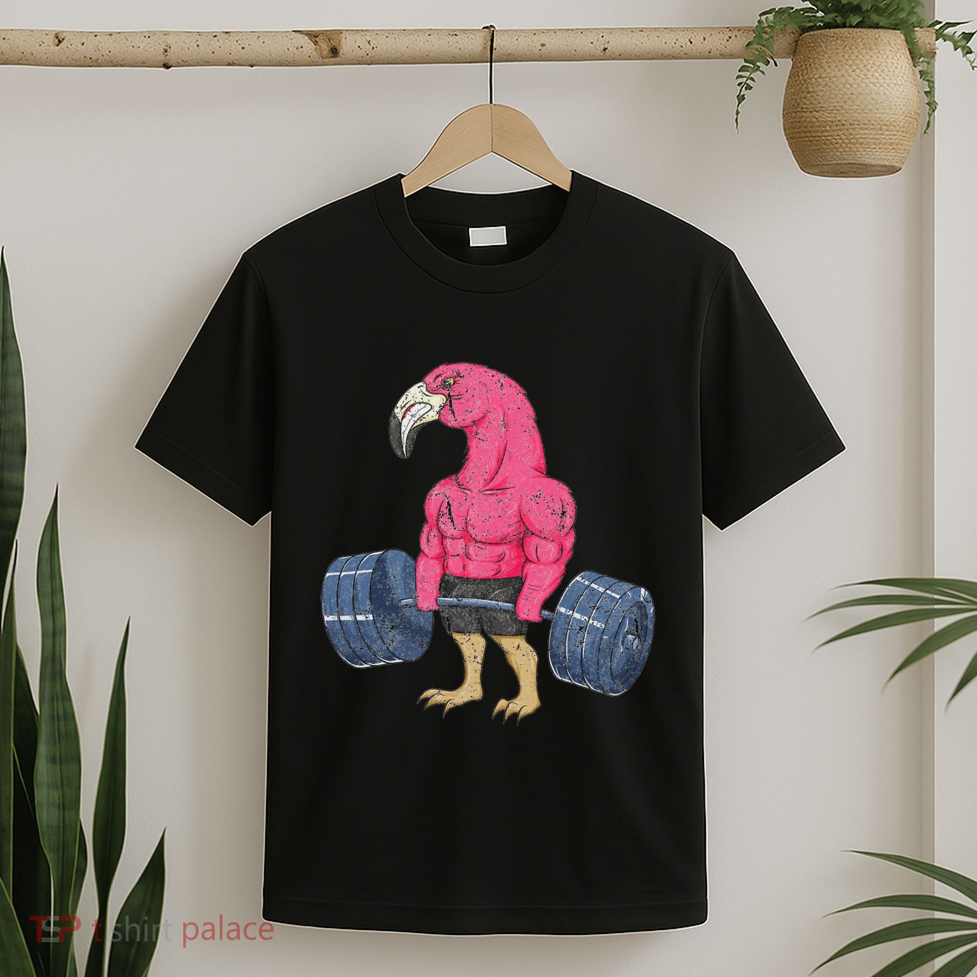 Vintage Flamingo Weightlifting Bodybuilder Muscle Fitness T-Shirt