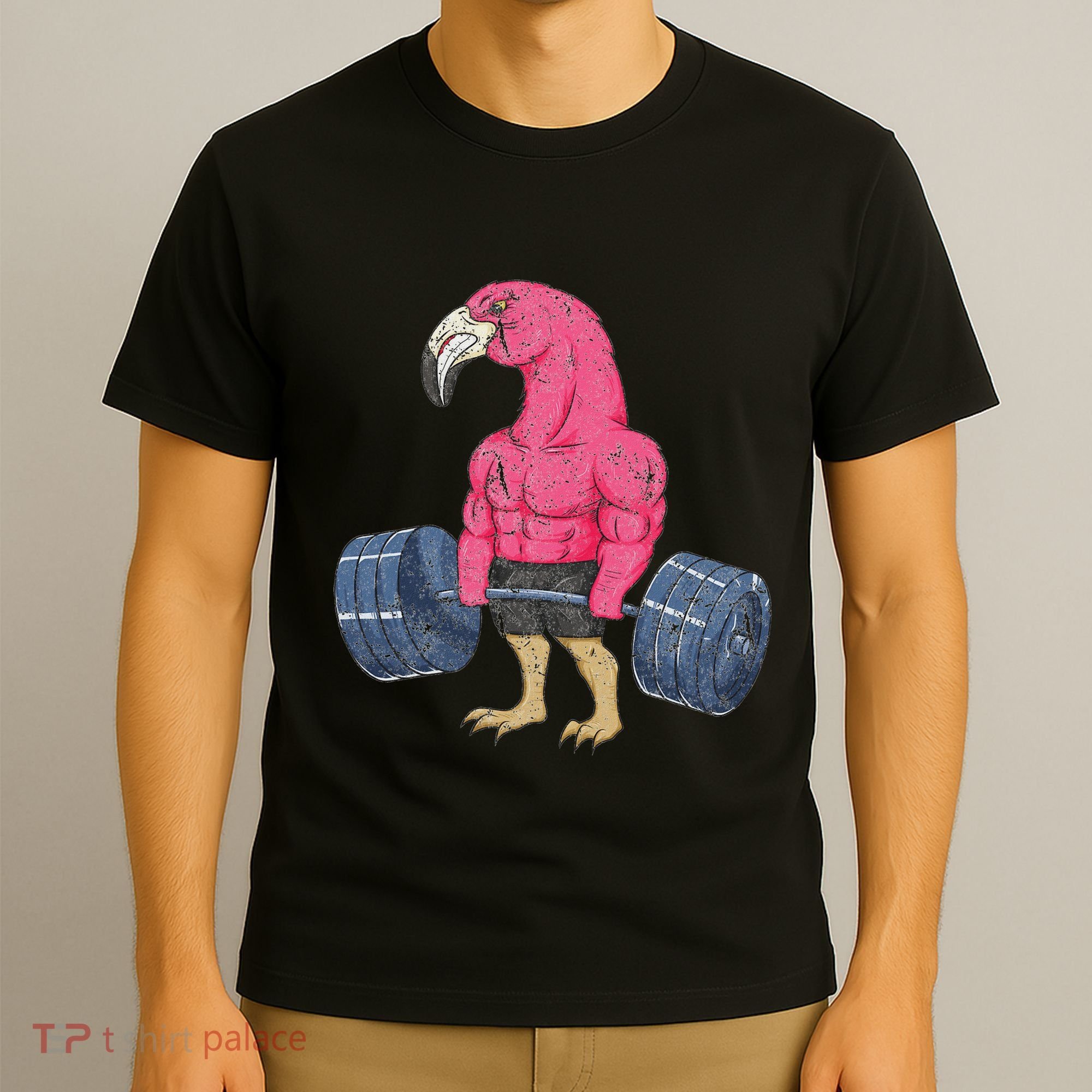 Vintage Flamingo Weightlifting Bodybuilder Muscle Fitness T-Shirt
