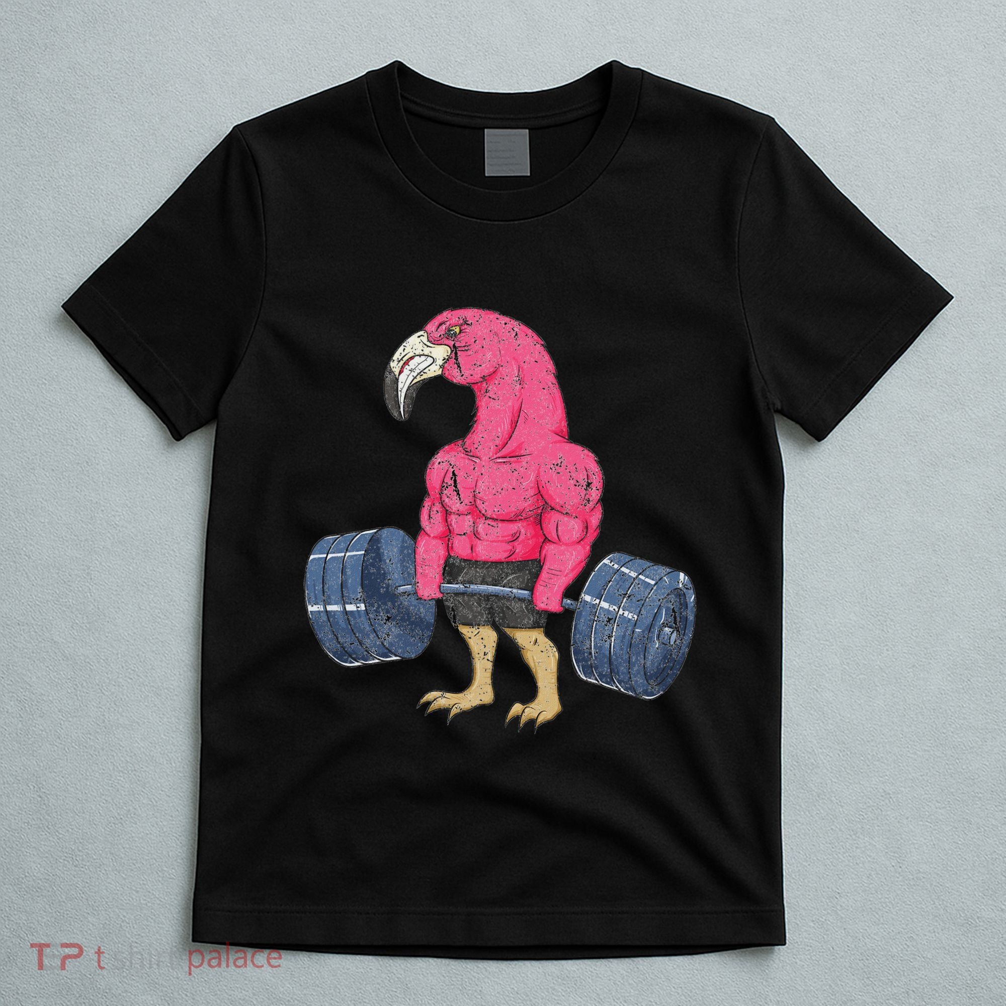 Vintage Flamingo Weightlifting Bodybuilder Muscle Fitness T-Shirt