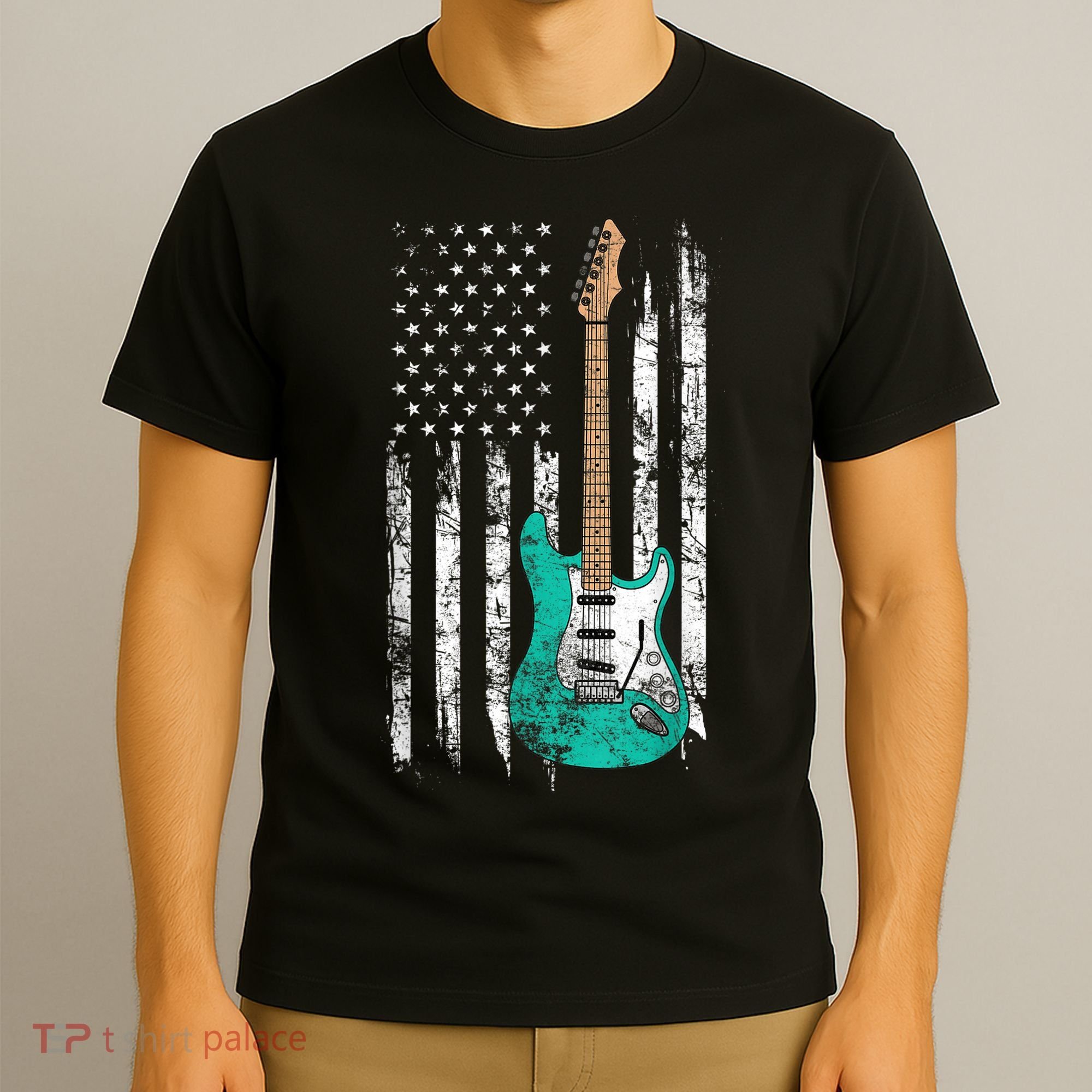Vintage Guitar - American US Flag T-Shirt