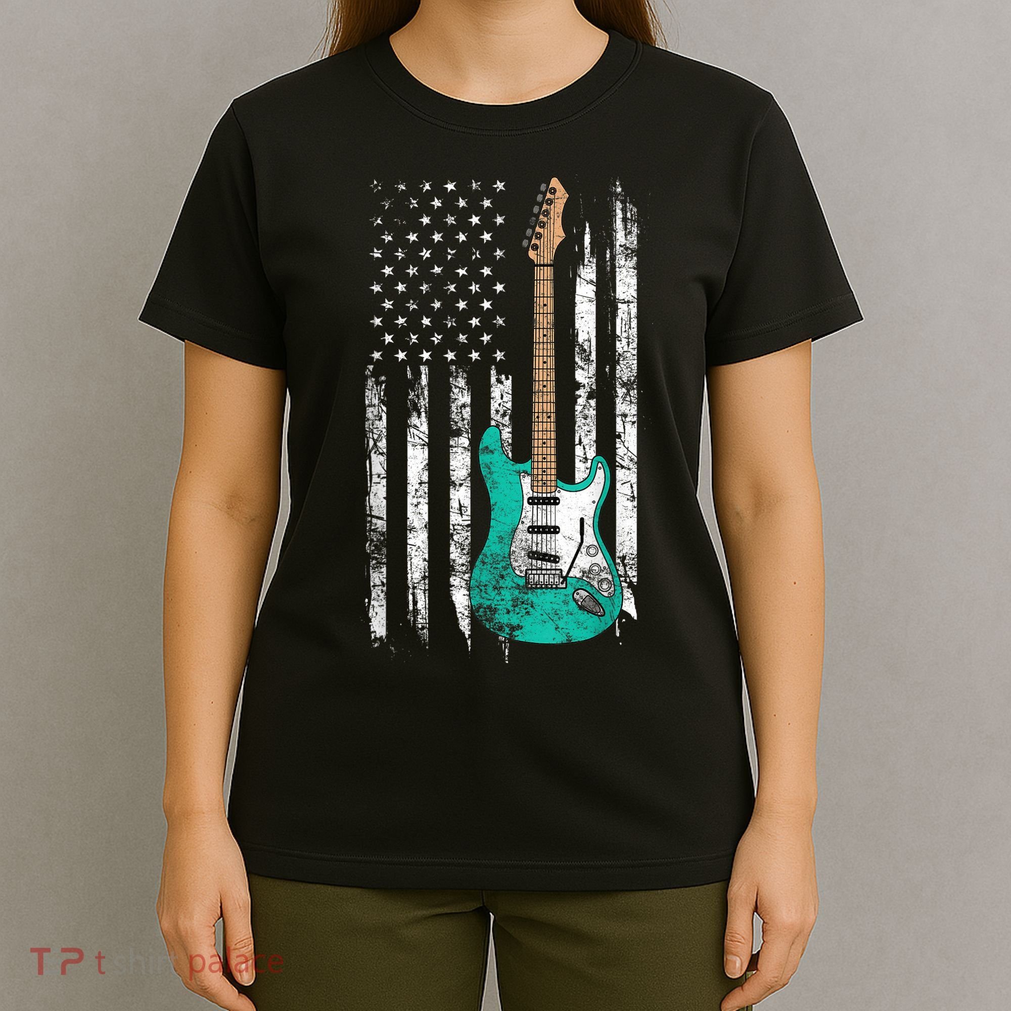 Vintage Guitar - American US Flag T-Shirt