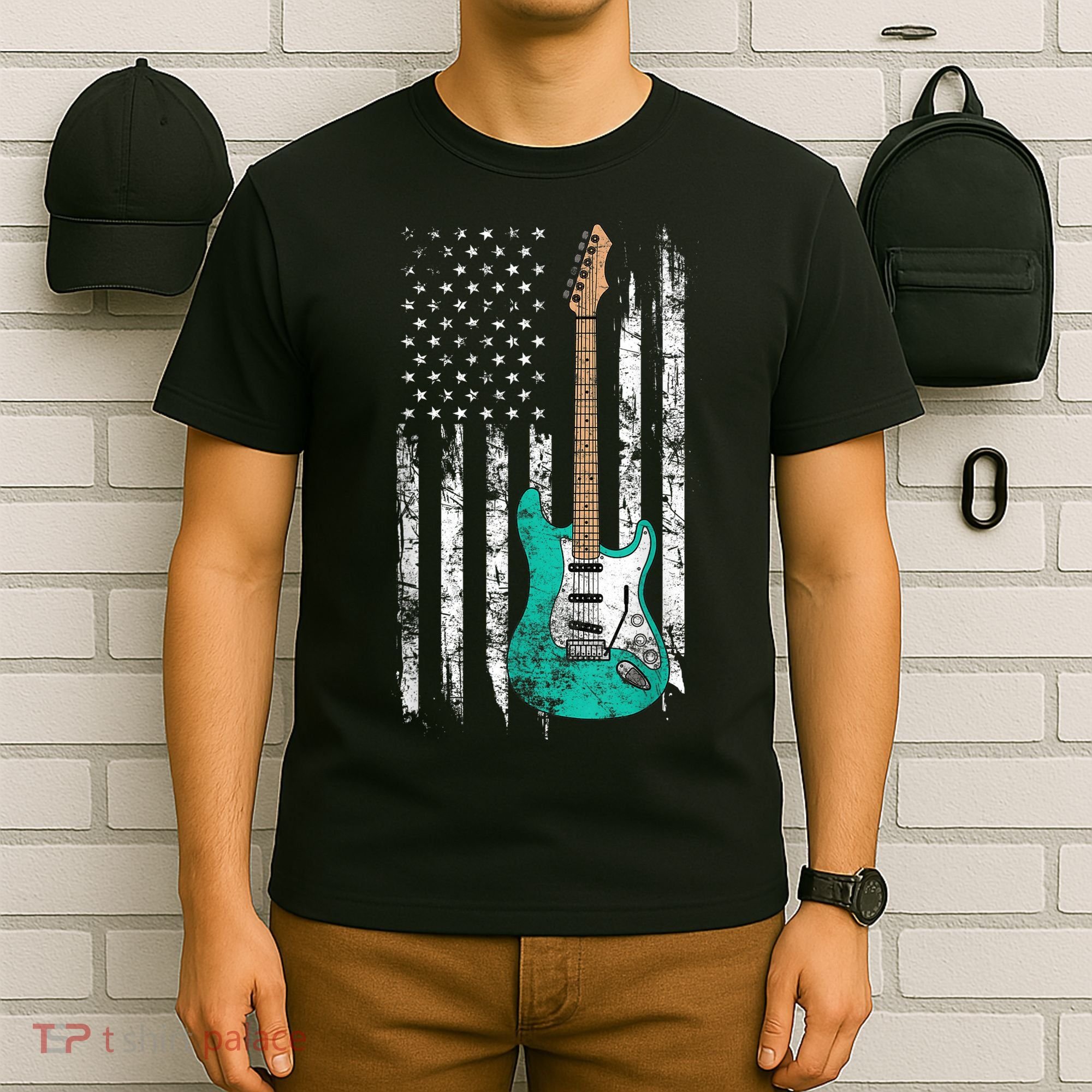 Vintage Guitar - American US Flag T-Shirt
