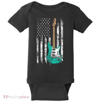 Vintage Guitar - American US Flag Baby Bodysuit