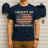 Vintage Grunge American Flag I Identify As Non Bidenary T-Shirt thumb 6