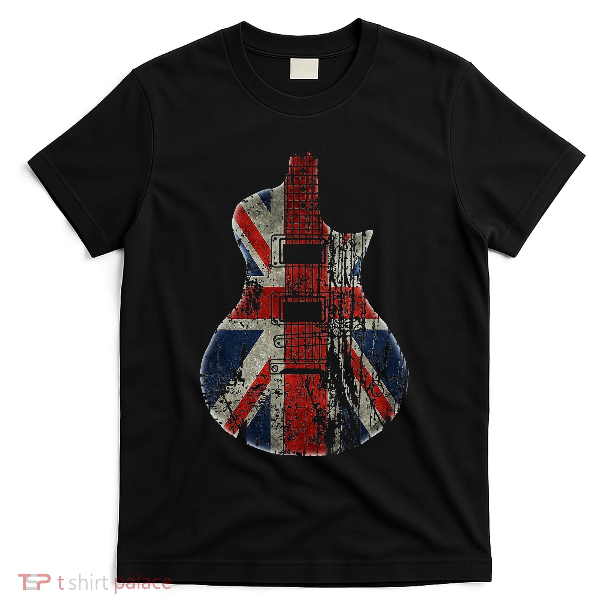 Vintage Guitar British Jack Union Flag Rock Guitarist T-Shirt