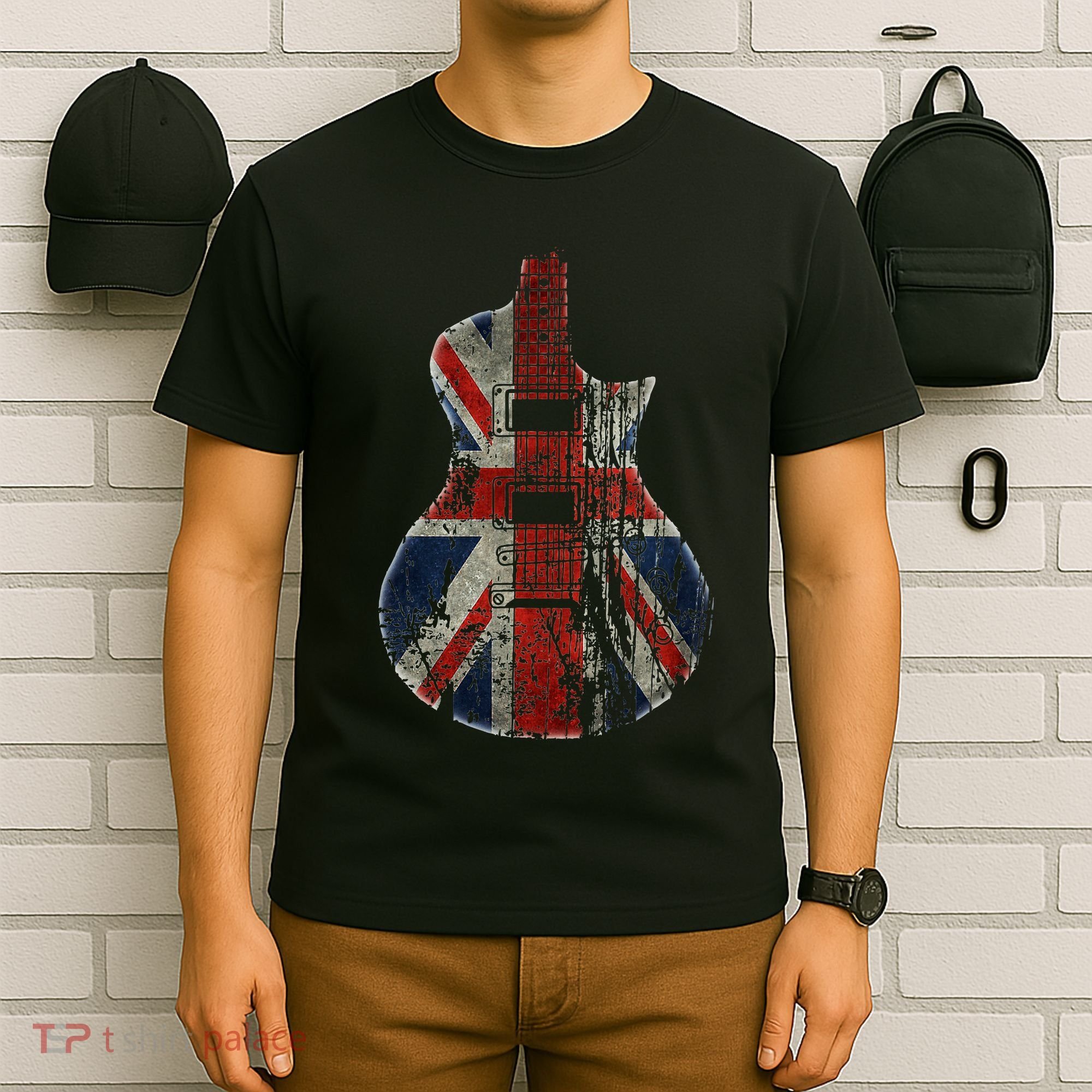 Vintage Guitar British Jack Union Flag Rock Guitarist T-Shirt