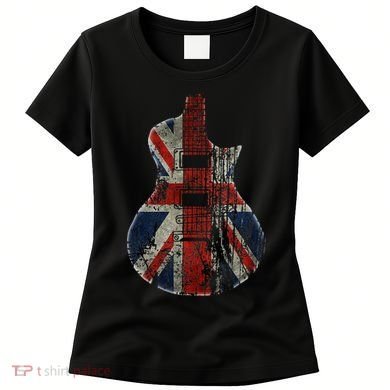 Vintage Guitar British Jack Union Flag Rock Guitarist Women's T-Shirt