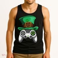 Video Gamer Controller Leprechaun Hat St. Patricks Day Boys Tank Top thumb 3