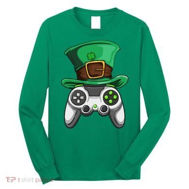 Video Gamer Controller Leprechaun Hat St. Patricks Day Boys Long Sleeve Shirt