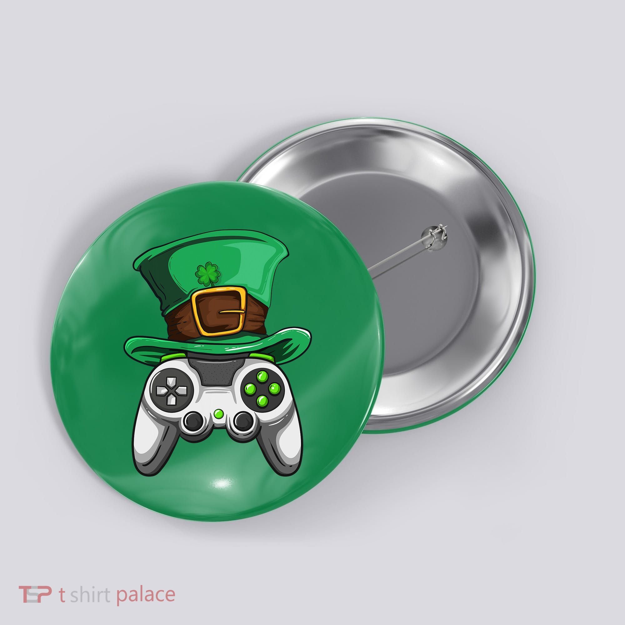 Video Gamer Controller Leprechaun Hat St. Patricks Day Boys Button
