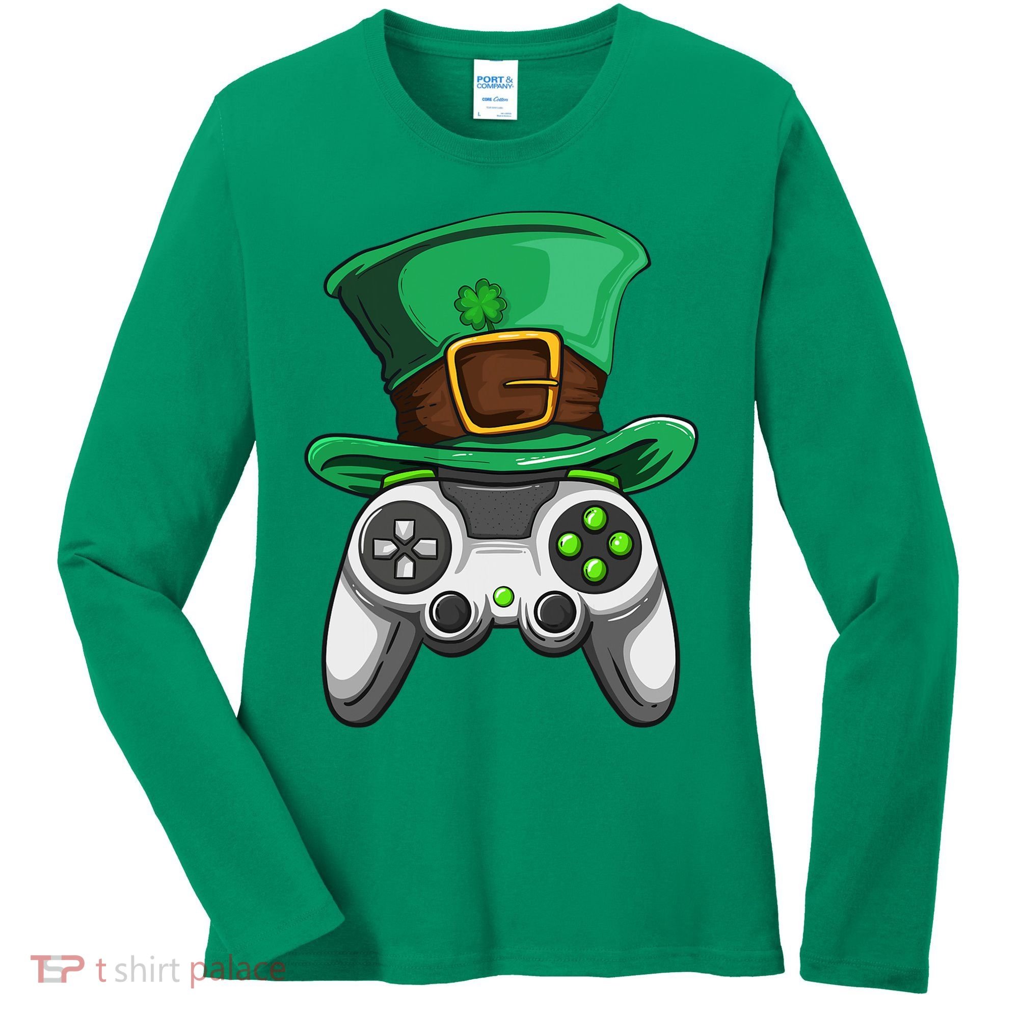 Video Gamer Controller Leprechaun Hat St. Patricks Day Boys Women's Long Sleeve Shirt