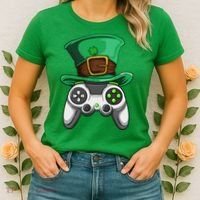 Video Gamer Controller Leprechaun Hat St. Patricks Day Boys Women's T-Shirt thumb 2