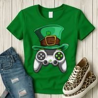 Video Gamer Controller Leprechaun Hat St. Patricks Day Boys Women's T-Shirt thumb 3