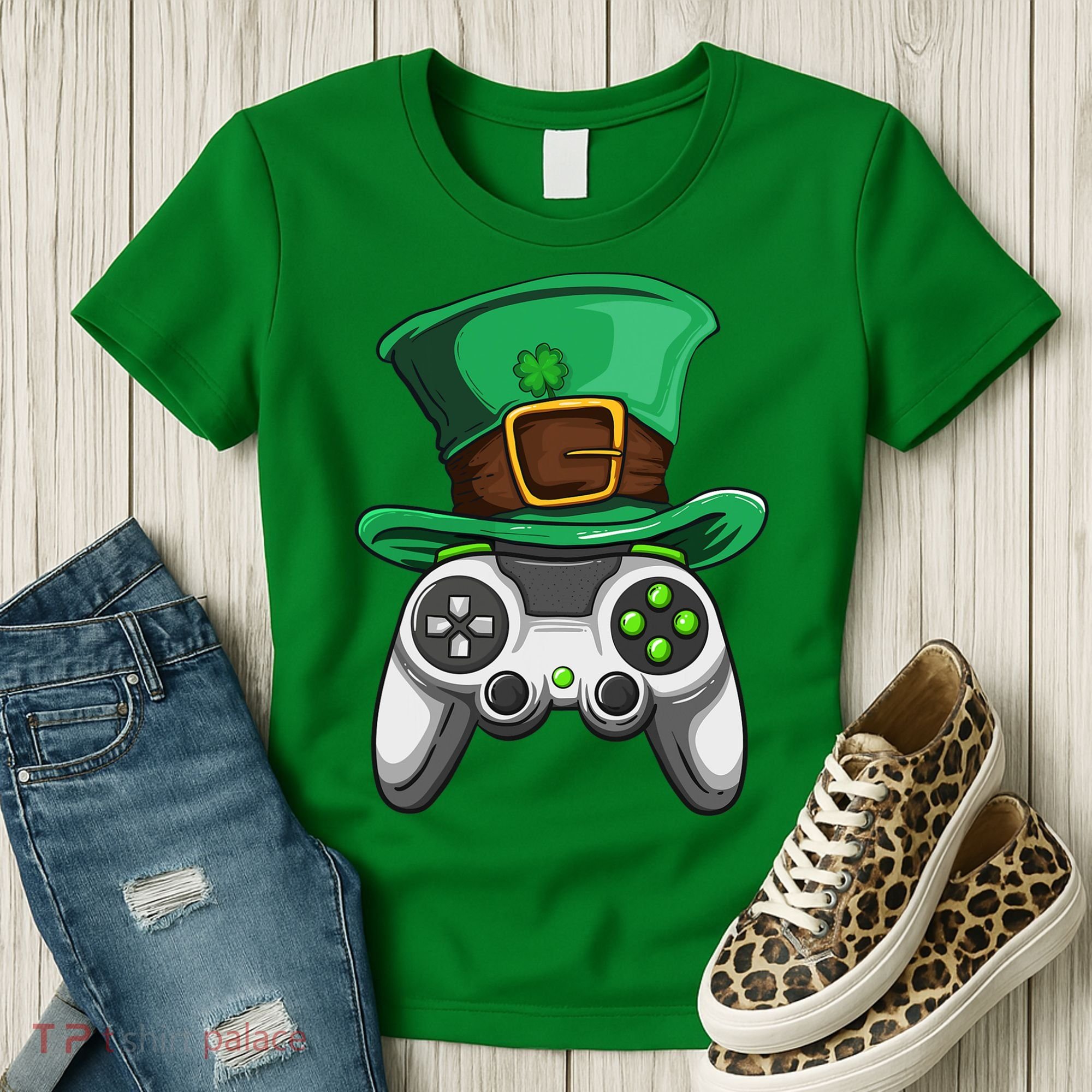 Video Gamer Controller Leprechaun Hat St. Patricks Day Boys Women's T-Shirt
