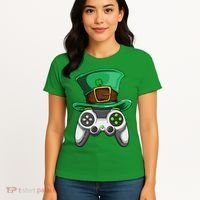 Video Gamer Controller Leprechaun Hat St. Patricks Day Boys Women's T-Shirt thumb 4