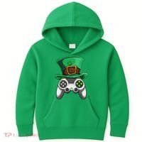Video Gamer Controller Leprechaun Hat St. Patricks Day Boys Kids Hoodie thumb 0