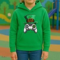 Video Gamer Controller Leprechaun Hat St. Patricks Day Boys Kids Hoodie thumb 3