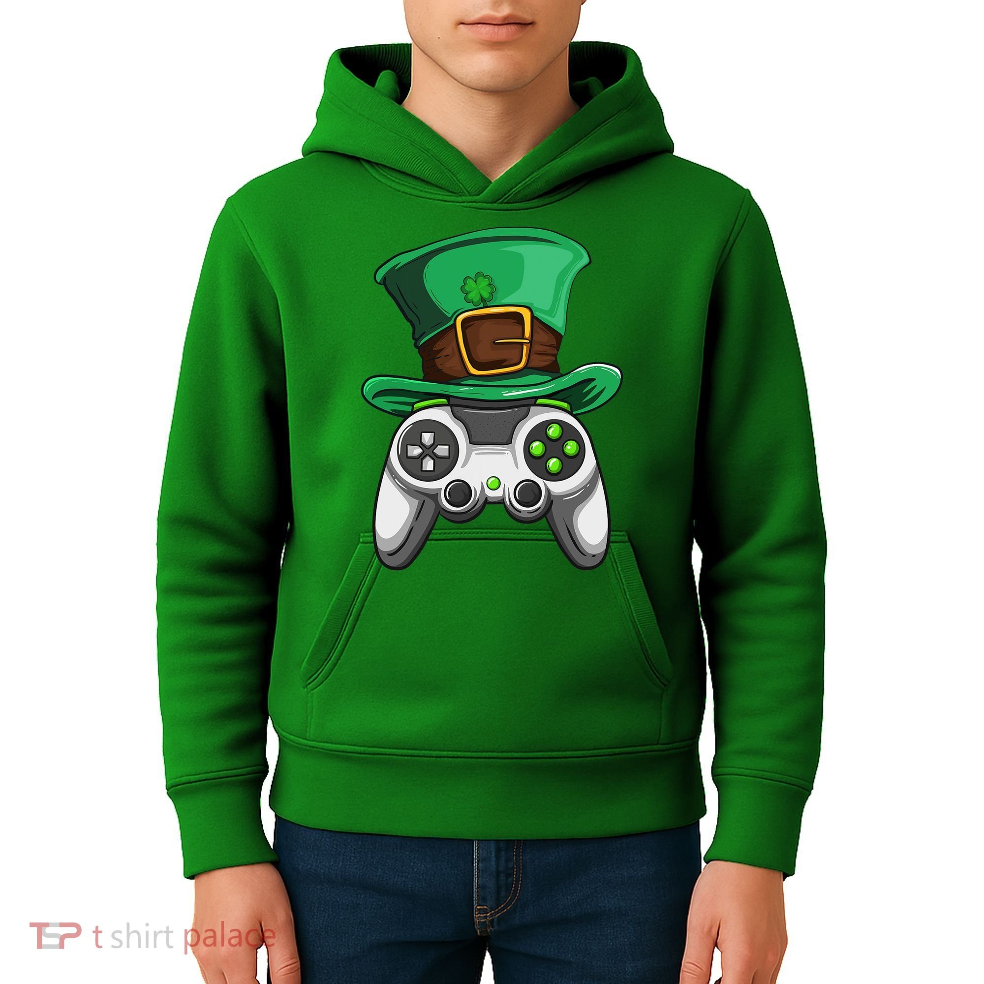 Video Gamer Controller Leprechaun Hat St. Patricks Day Boys Kids Hoodie