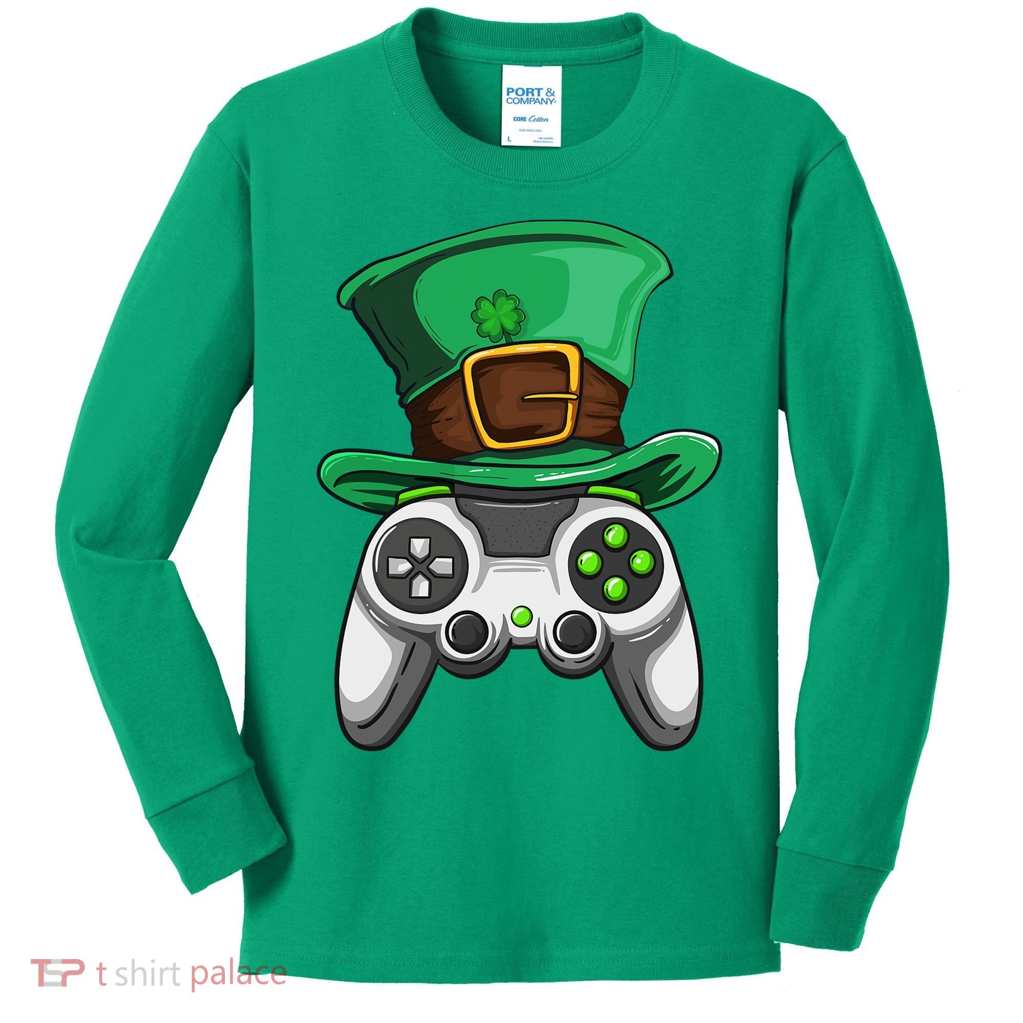 Video Gamer Controller Leprechaun Hat St. Patricks Day Boys Kids Long Sleeve Shirt