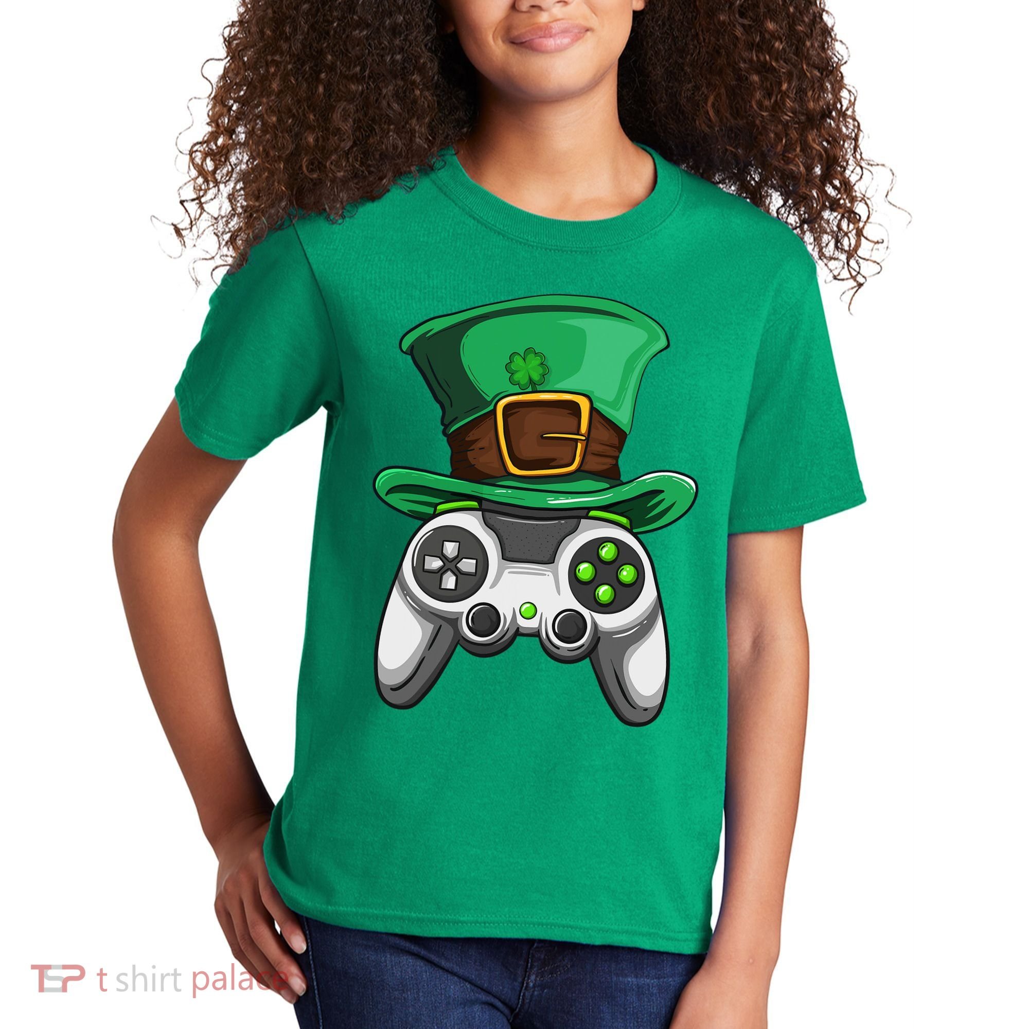 Video Gamer Controller Leprechaun Hat St. Patricks Day Boys Kids T-Shirt