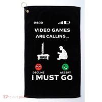Video Games Calling Must Go Funny Gamer Golf Towel thumb 0
