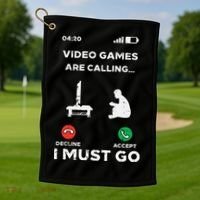 Video Games Calling Must Go Funny Gamer Golf Towel thumb 1