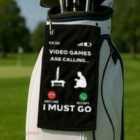 Video Games Calling Must Go Funny Gamer Golf Towel thumb 2