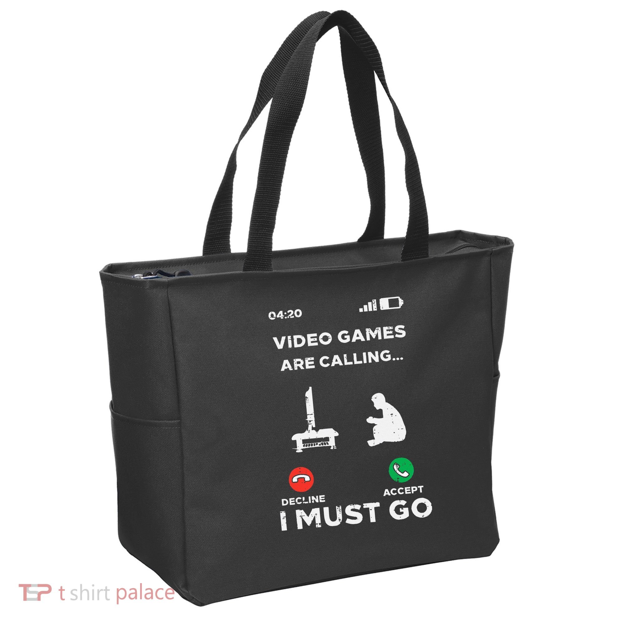 Video Games Calling Must Go Funny Gamer Tote Bag