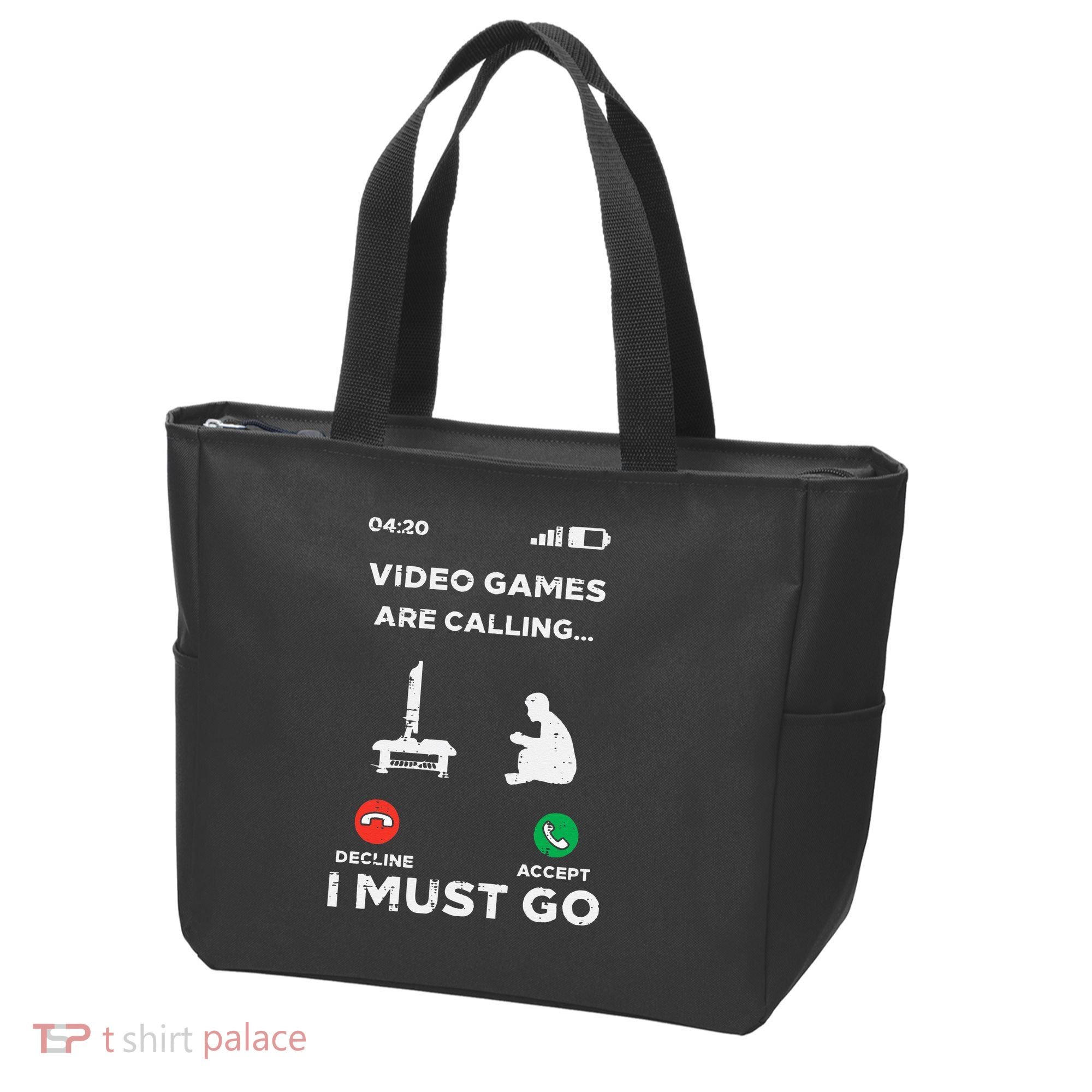 Video Games Calling Must Go Funny Gamer Tote Bag