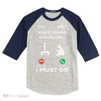 Video Games Calling Must Go Funny Gamer Kids Colorblock Raglan Jersey thumb 0