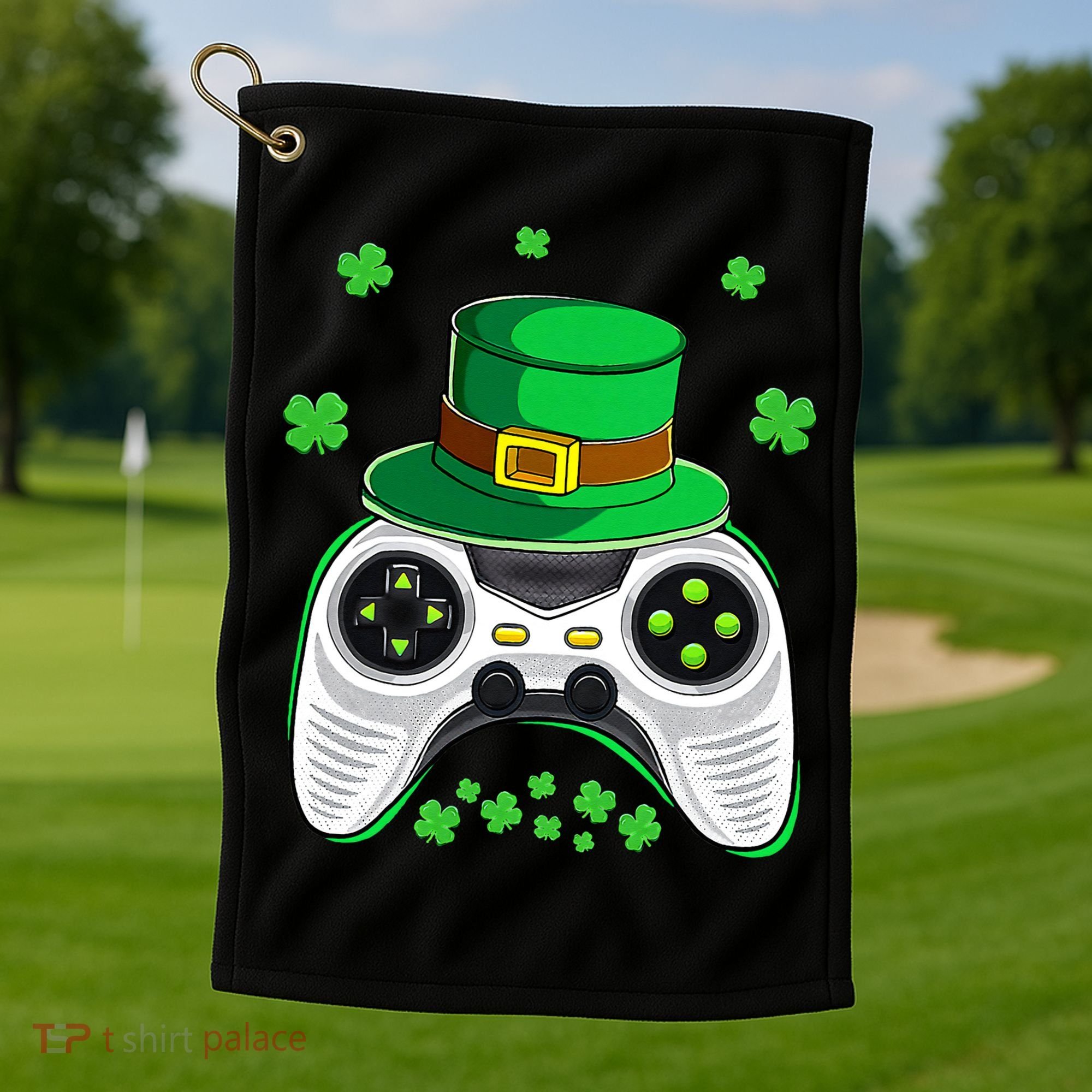 Video Game Controller Irish Gamer St Patricks Day Golf Towel