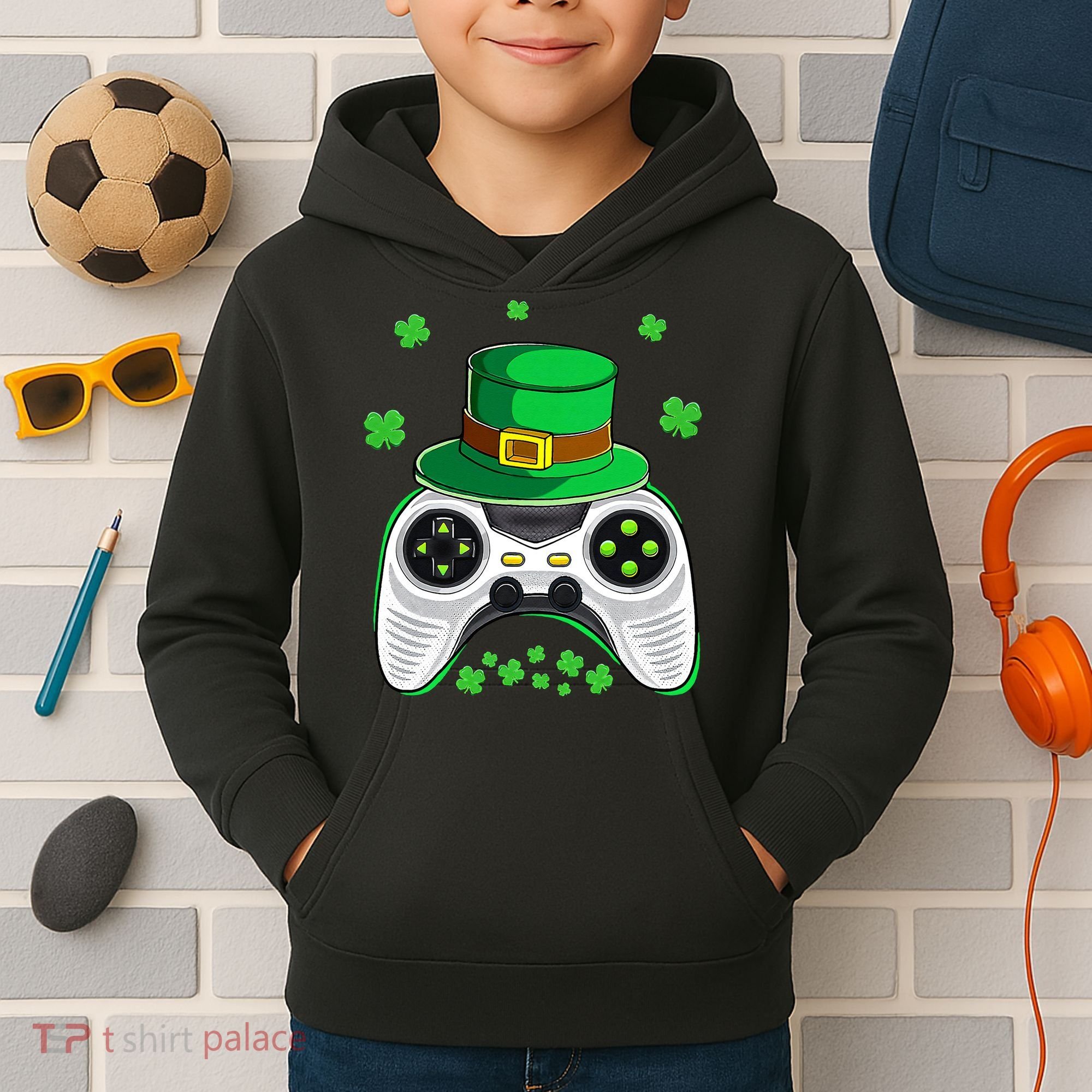 Video Game Controller Irish Gamer St Patricks Day Kids Hoodie