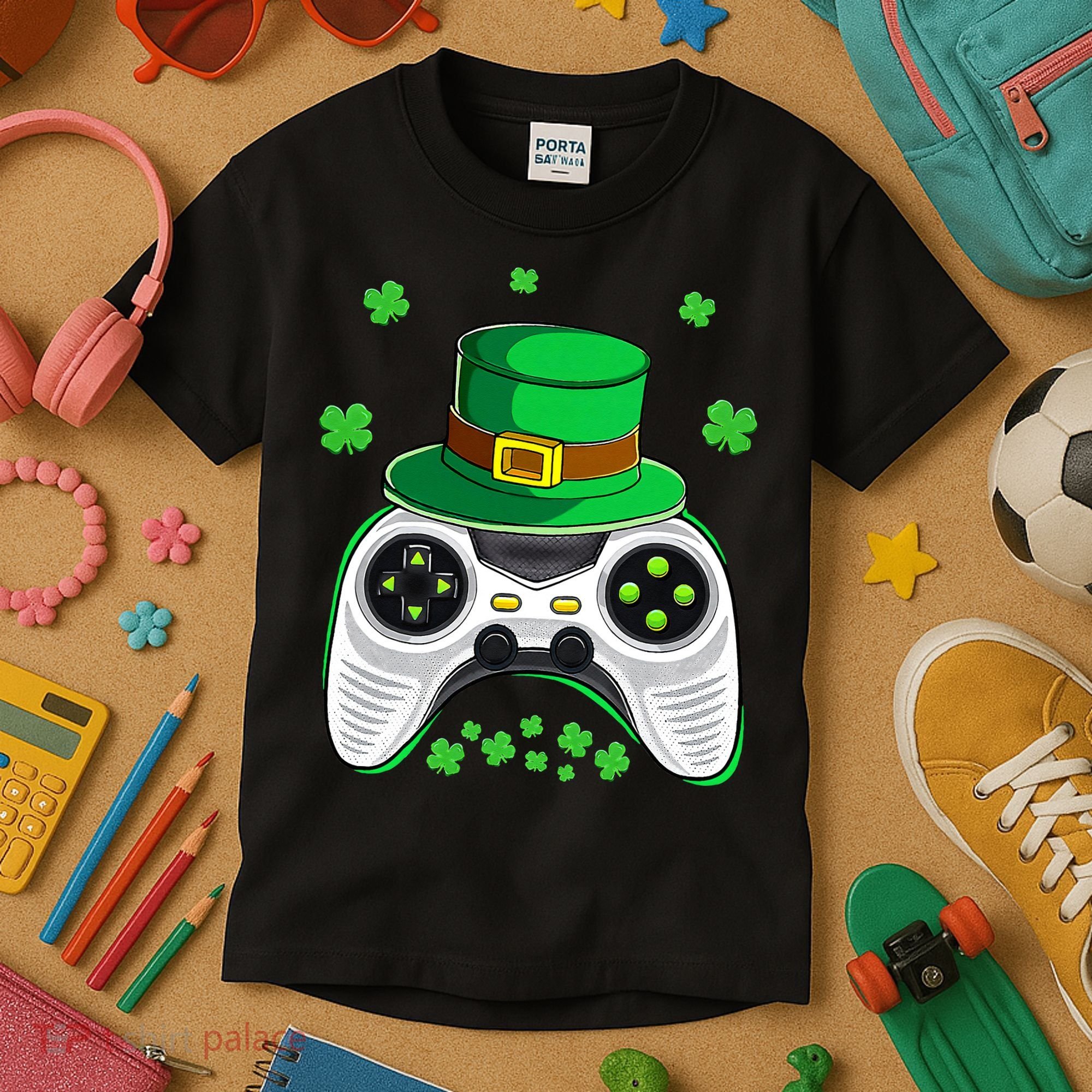 Video Game Controller Irish Gamer St Patricks Day Kids T-Shirt
