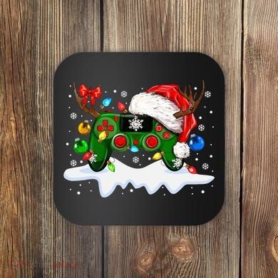 Video Game Controller Christmas Santa Hat Gamer Coaster