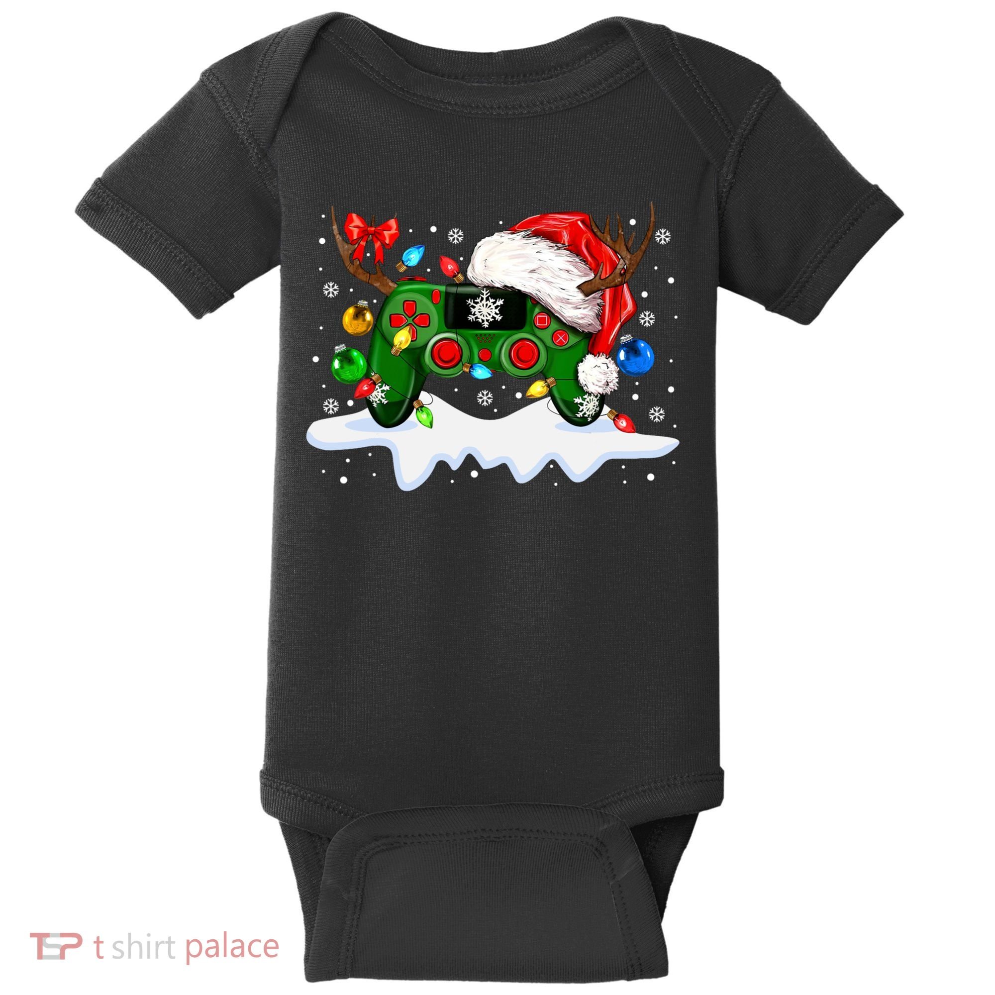 Video Game Controller Christmas Santa Hat Gamer Baby Bodysuit