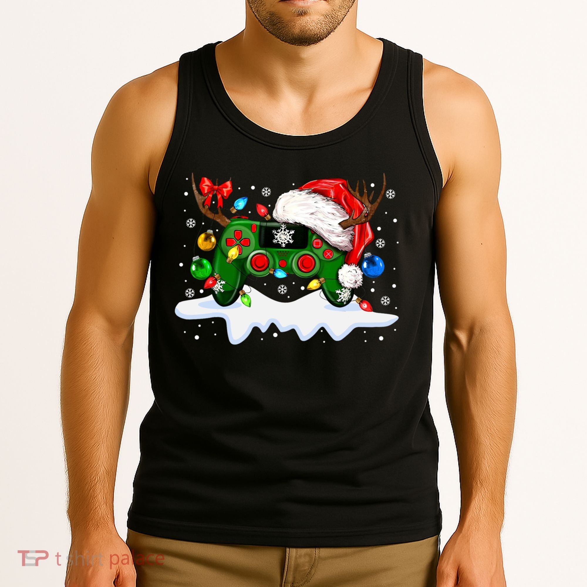 Video Game Controller Christmas Santa Hat Gamer Tank Top