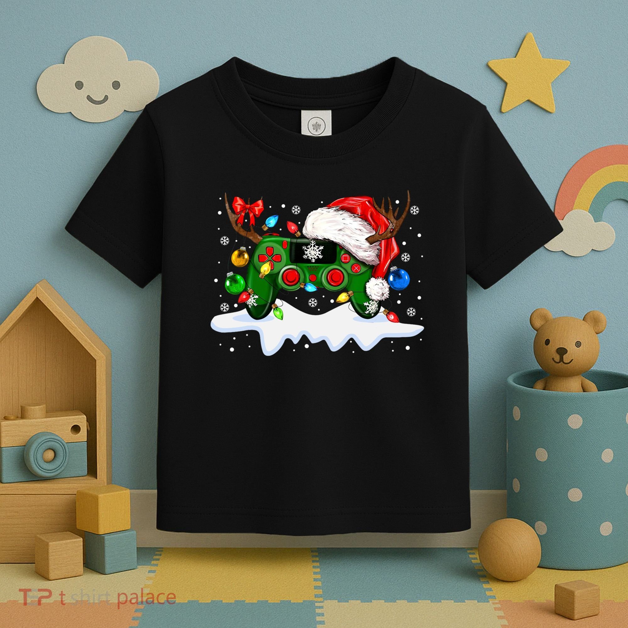 Video Game Controller Christmas Santa Hat Gamer Toddler T-Shirt