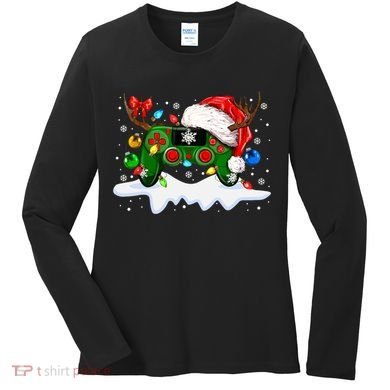 Video Game Controller Christmas Santa Hat Gamer Women's Long Sleeve Shirt