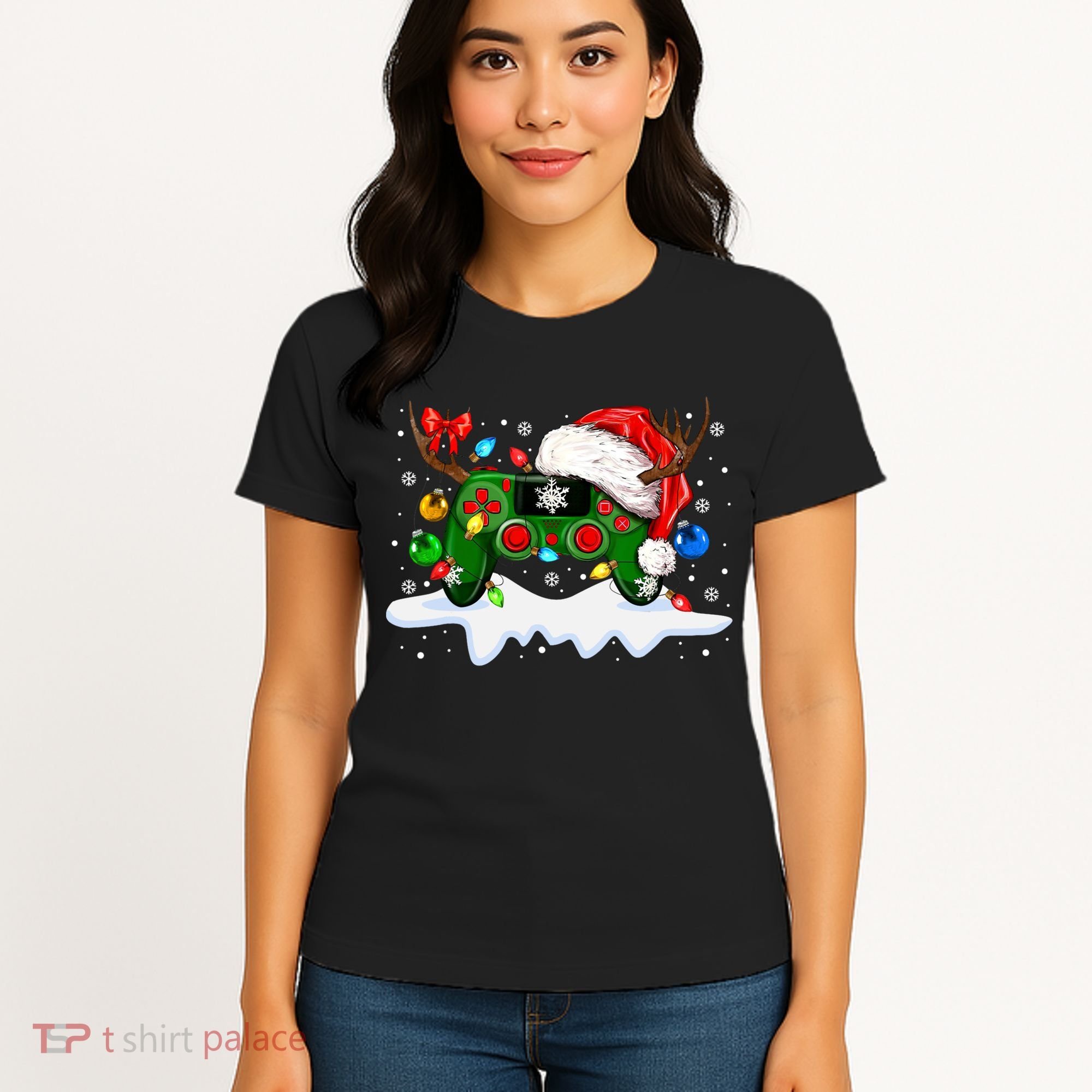 Video Game Controller Christmas Santa Hat Gamer Women's T-Shirt