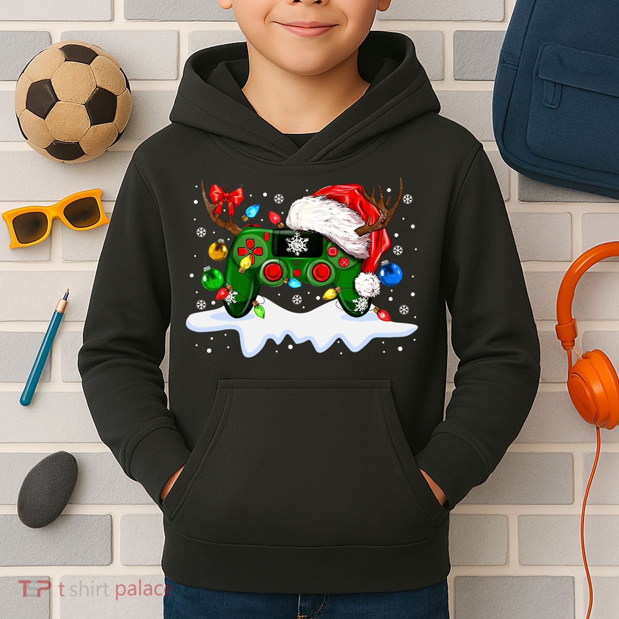 Video Game Controller Christmas Santa Hat Gamer Kids Hoodie