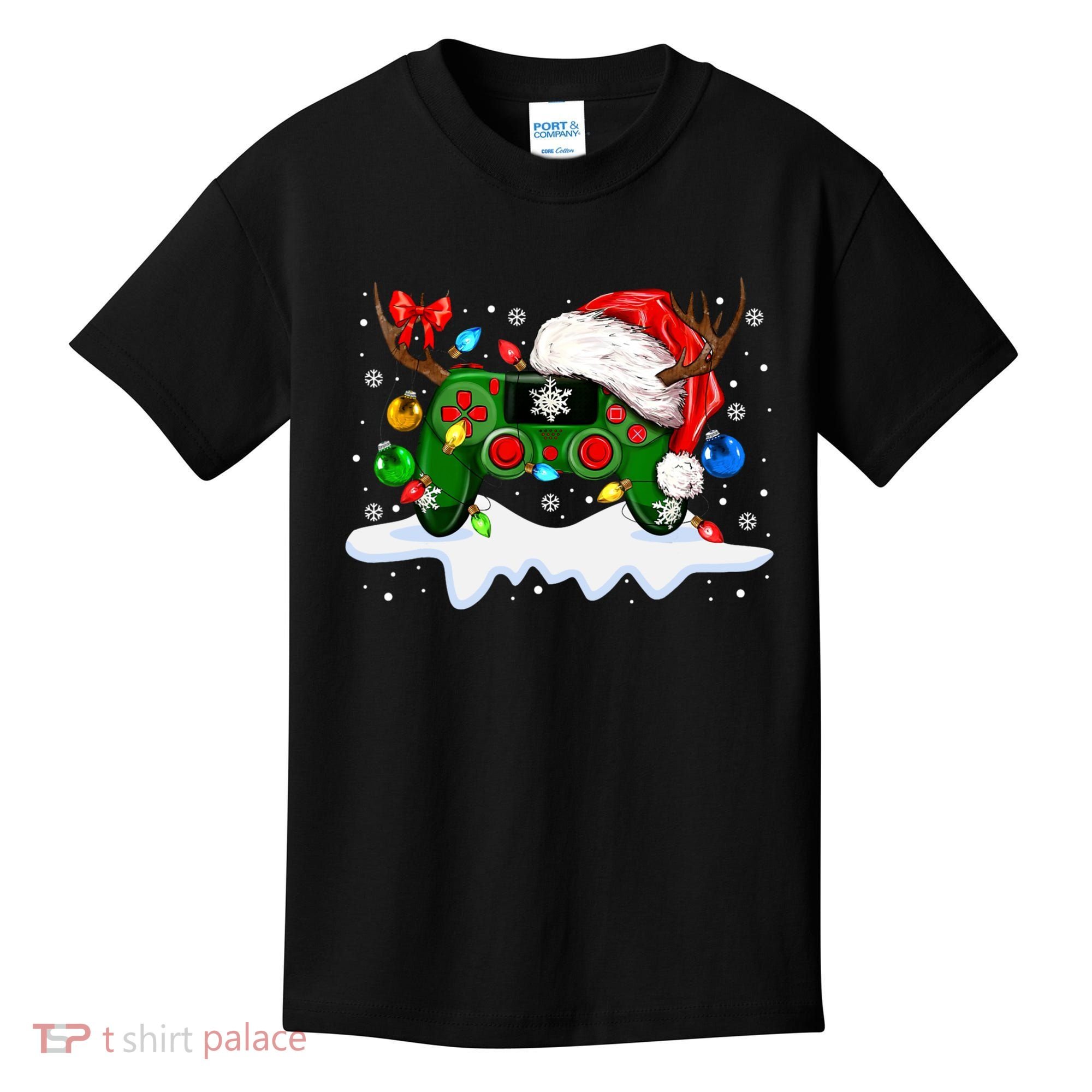 Video Game Controller Christmas Santa Hat Gamer Kids T-Shirt