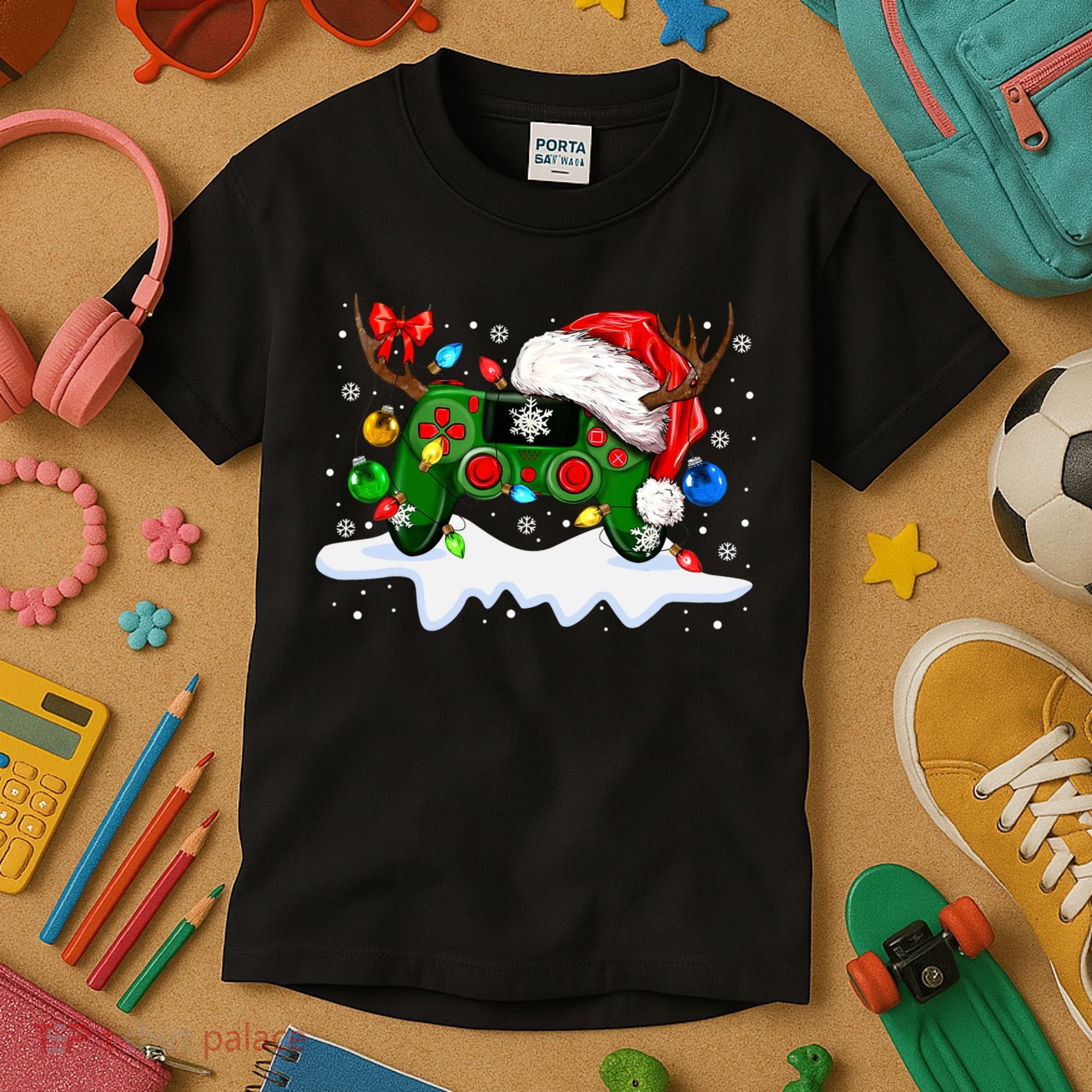 Video Game Controller Christmas Santa Hat Gamer Kids T-Shirt